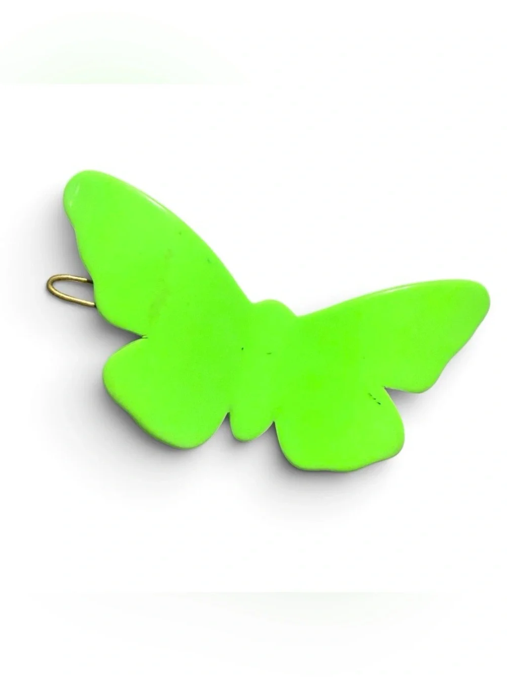Vintage Butterfly Shaped French Barrette in Neon Green with Wire Back Clip, 2.5”